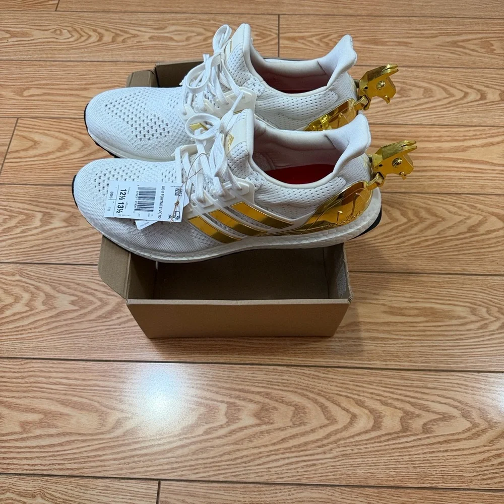 Adidas White and Metallic Gold Running Shoes - Picture 3 of 8